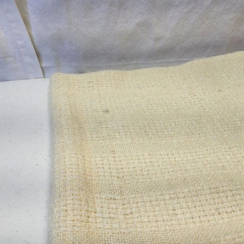 Tulips & Ivory Throw Blanket Unisex Cream Wool Blend Embroidered Pink Floral USA